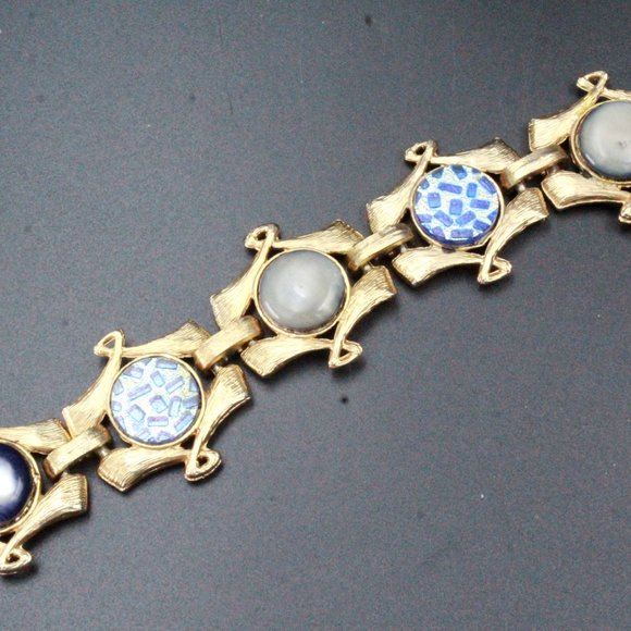 Vintage High End Couture Mixed Materials Mosaic Ceramic Brushed Bracelet - Picture 3 of 9